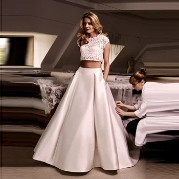 

2 Pieces Formal Dress Elegant Vestido de noche Robe de soiee Long Dresses Lace Abendkleider Long Gowns With Pockets Avondjurk