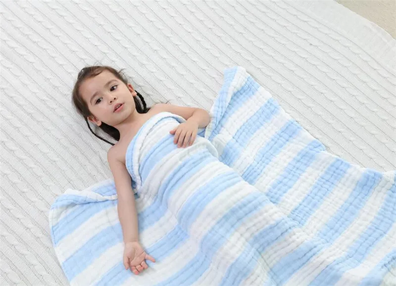 Шесть слойный муслин детское одеяло хлопок Большое банное полотенце красочные полосы постельные принадлежности для сна одеяло дети теплый муслин одеяло