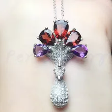 Гранатовый кулон Павлин Стиль натуральный настоящий Гранат 925 серебро 1ct* 3 шт, 0.35ct* 2шт драгоценный камень# T18060704