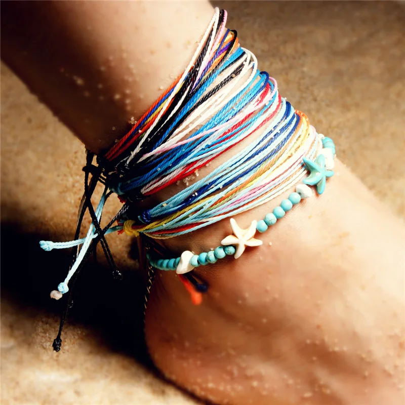 

Miss JQ Bohemia Design Charm Natural Stone Anklets Set for Women Handmade Braided Starfish Anklet Bracelet Foot Jewelry