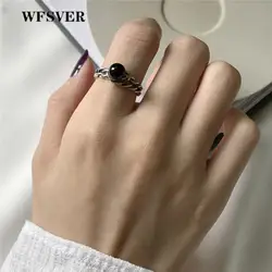 WFSVER в Корейском стиле кольцо из стерлингового серебра 925 для женщин Винтаж Твист с черным агатом/жемчужное кольцо открытие Регулируемый