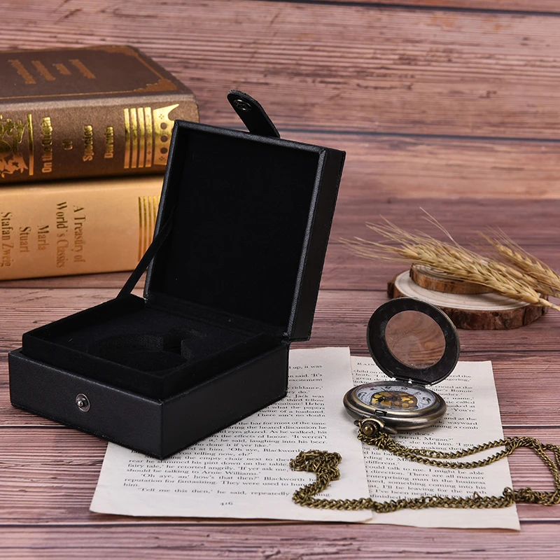 

Luxury Black Leather Square Pocket Watch Box For Men Womens Watch Jewelry Storage Foam Pad Inside Watches Boxes
