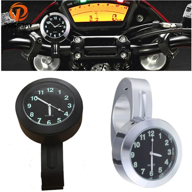 POSSBAY 7/8" 1" Motorcycle Handlebar Black Dial Clock for Honda Shadow
