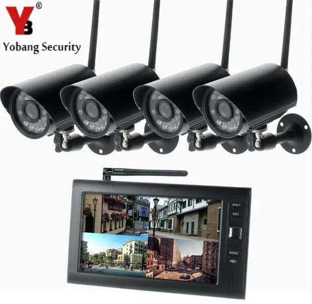 

YobangSecurity 7 Inch TFT Digital 2.4G Wireless Cameras Audio Video Recorder 4CH DVR Security System with IR Night Vision Camera