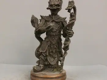 

16'' China Feng Shui Twelve Zodiac Of Dragon King With His Stick Bronze Statue