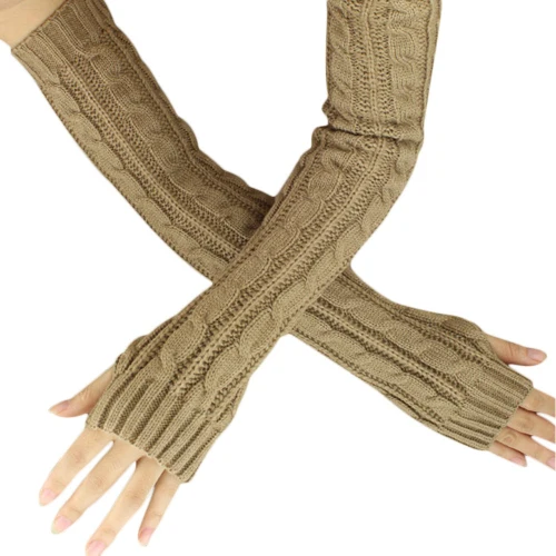 JAYCOSIN, 1 пара, модные зимние перчатки для женщин и девушек, вязаные длинные перчатки без пальцев, j5 - Цвет: Khaki