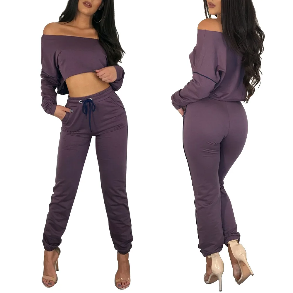 

Women's fashion autumn sports women's long-sleeved umbilical shirt sports pants two-piece