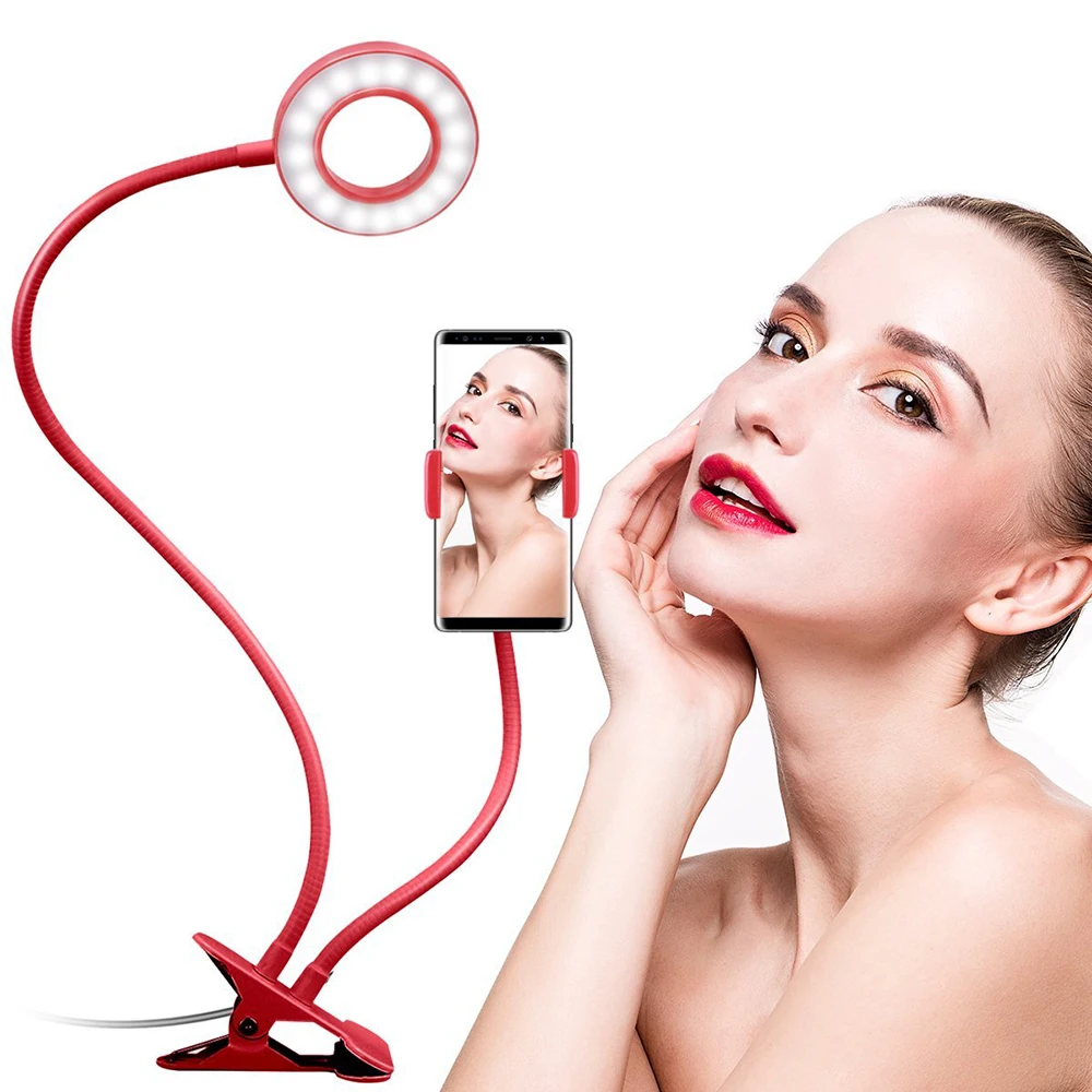 

Lazy Long Arms Controllable Selfie Ring Light with Clamp Cell Phone Holder for Live Stream Video Chat Flexible