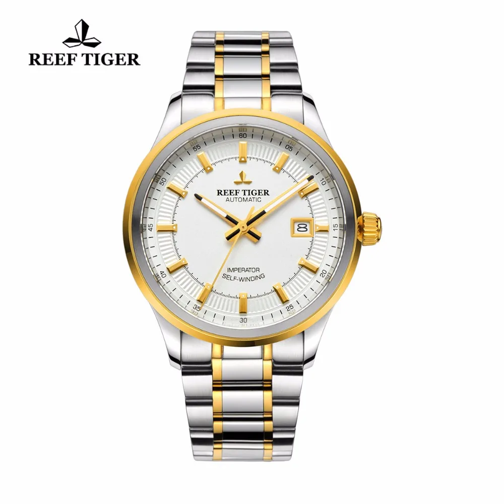 

Reef Tiger/RT Watch Business Designer Watches For Mens Automatic Dress Watch With Date Steel/Yellow Gold Super Luminous RGA8015