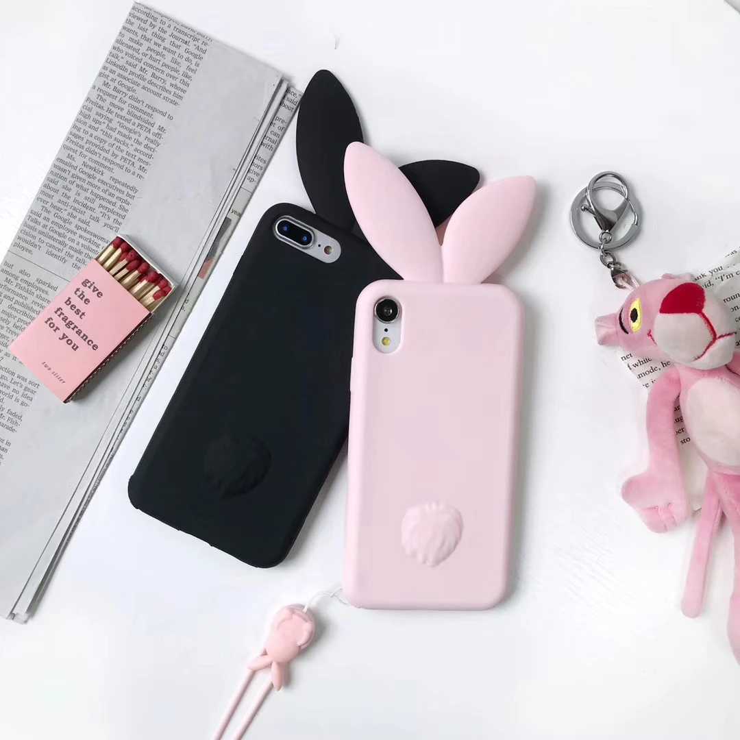 

3D Cartoon Glitter Rabbit Soft Silicone Phone Case for IPhone 6 7 8 Plus Ears Bearded Cat Tail Soft Cover for IPhone X XR XSMAX