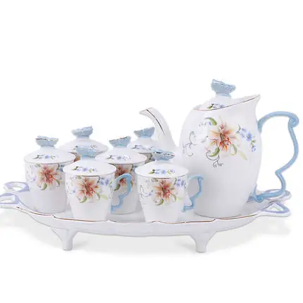 

Free Shipping Household Water Cup Set Ceramic Teapot Cup Sets Living Room Cup Drinkware With Tray China Ceramic Tea Set Gift