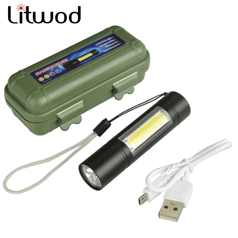 

litwod Z201518 LED MINI Flashlight Q5 & COB 2000LM waterproof Built-in battery protable light lantern 3 Mode Torch for Camping
