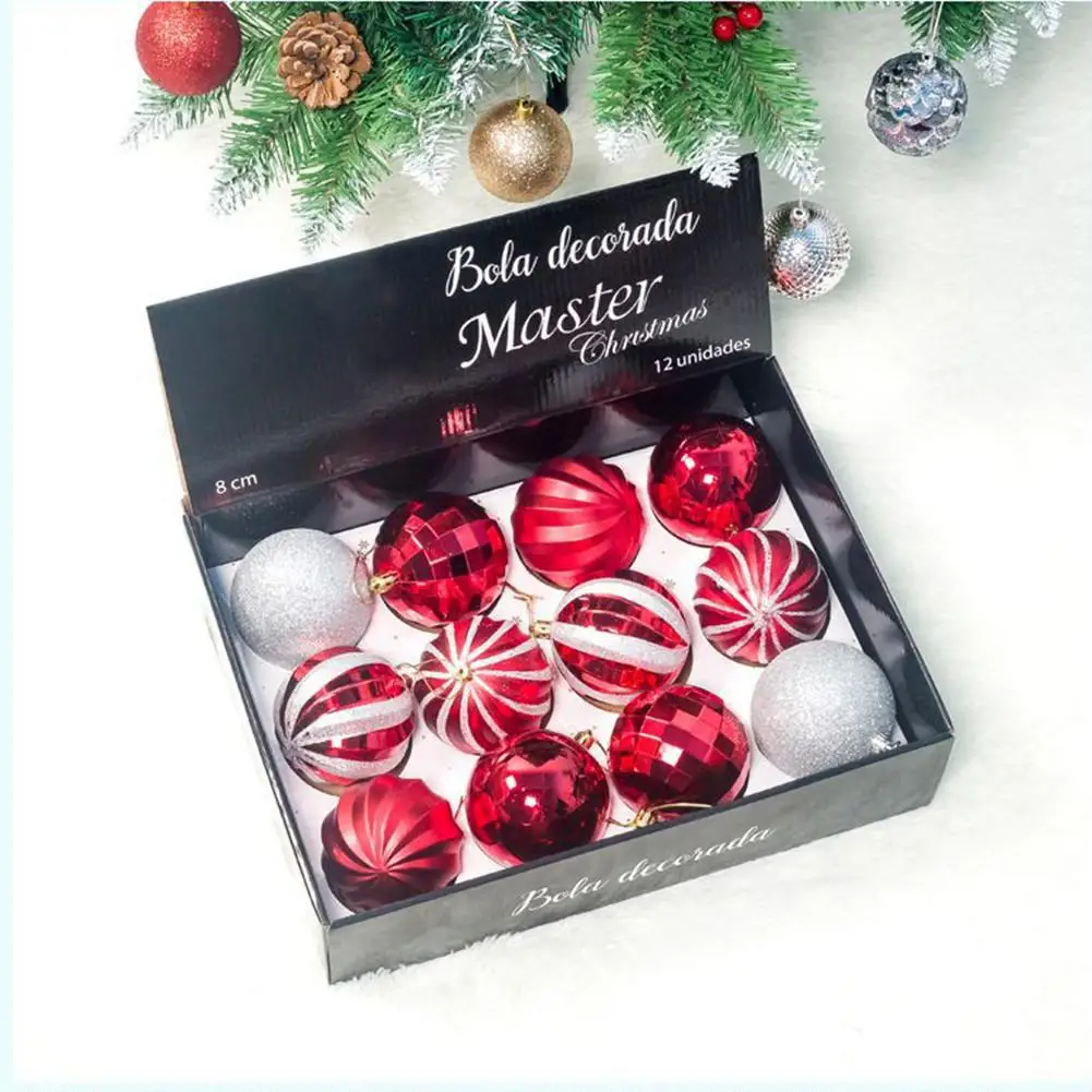 

12pcs/box 8CM Large Christmas Tree Decor Ball Red Gold for Xmas Tree Shatterproof Hanging Christmas Tree Party Decorations