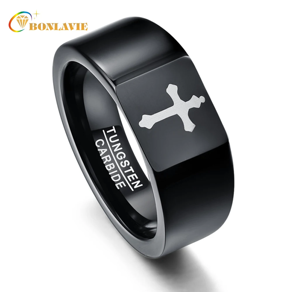 

Vintage Style Cross Metal Black Color Men Women Rings Tungsten Carbide Couple Anillos Wedding Bands