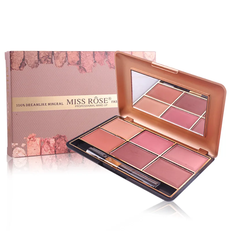 MISS ROSE Professional 6 цветов матовые румяна палитра для лица щек натуральные Румяна Косметическая Палетка для контуринга с румянами пудра