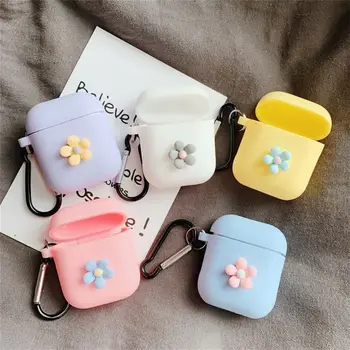 

Fashion Cute Flower Soft Silicone Protective Cover Shockproof Case Skin With Carabiner for Airpods 1/2 Charging Box