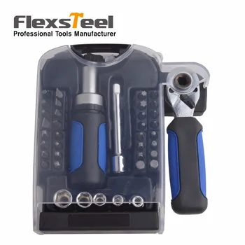 

40pcs 1/4" Drive Mini Ratcheting Screwdriver Set With 31pcs C-RV Bits 5pc Sockets 1 Extension bar 1pc Ratchet Wrench 1pc Adapter