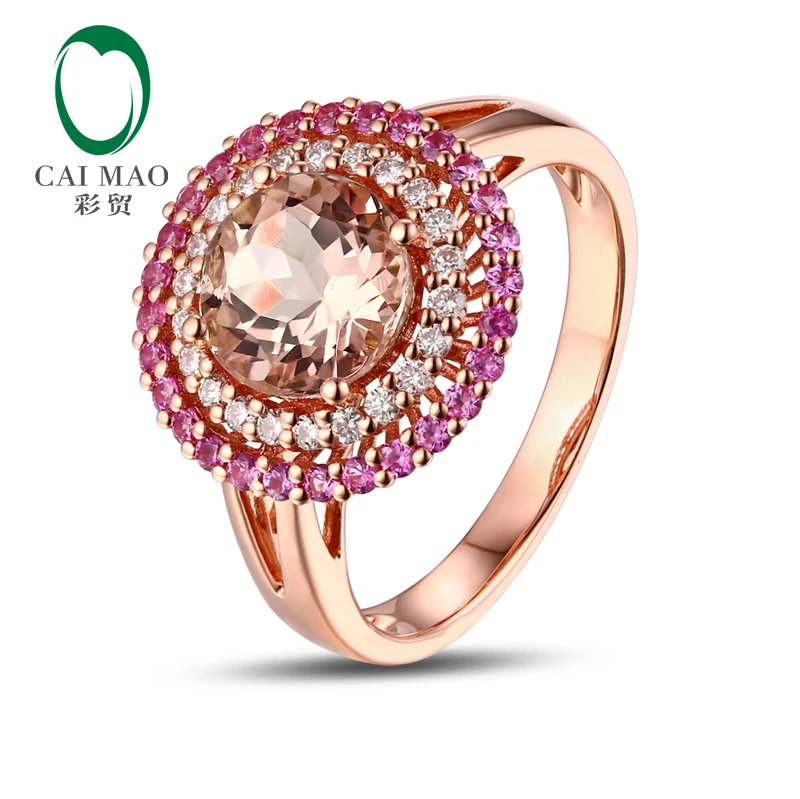 

CaiMao 14KT/585 Rose Gold 0.23ct Round Cut Diamond 0.39ct Pink Sapphire 1.81ct Natural Morganite Engagement Ring Jewelry