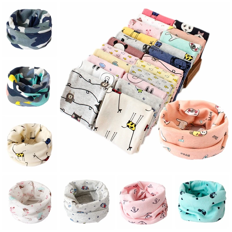 

Cotton Baby Scarf Autumn Winter Lovely Cartoon Baby Bibs Kids O Ring Collar Neck Scarf Boys Girls Head Wear Cap Scarves