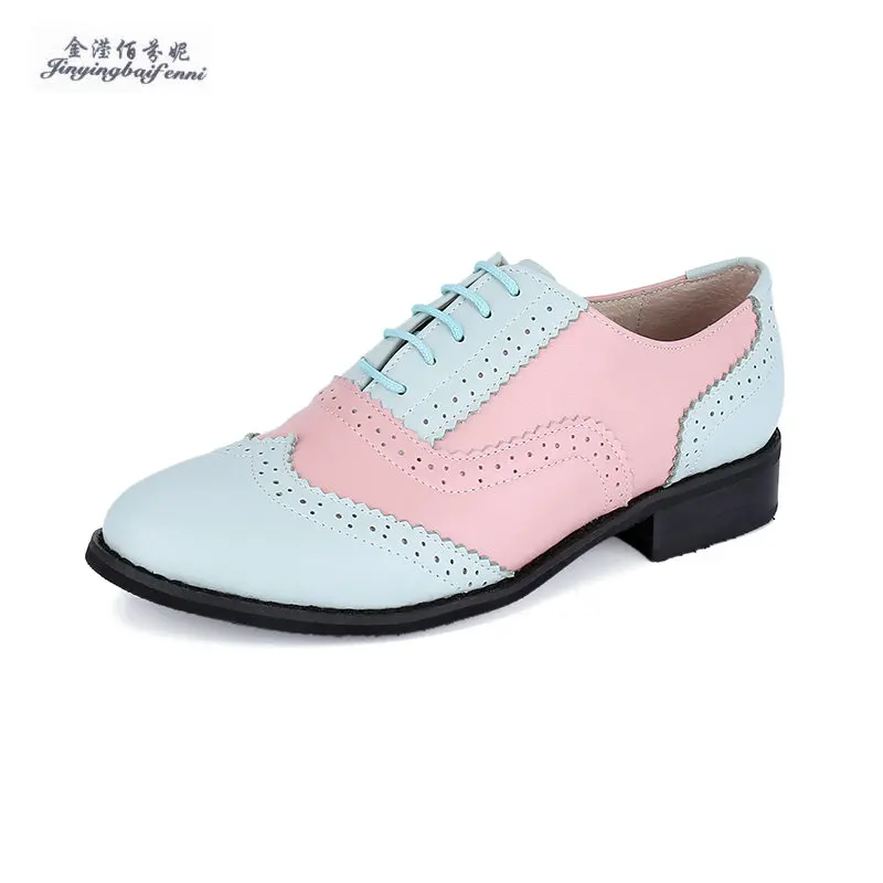 

11 color Genuine leather flat Shoe US size 15=28.5cm 2020 oxford Shoes for Women College Style Color matching Brogues Oxfords