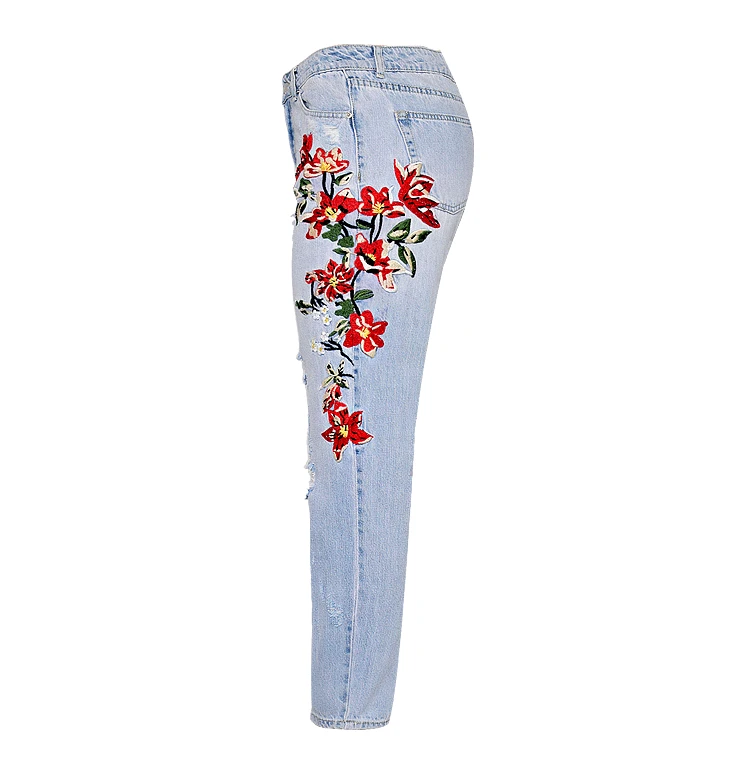 Europe and the United States women's high waist straight 3D three-dimensional heavy art around the irregular washing washed denim nine pants (15)