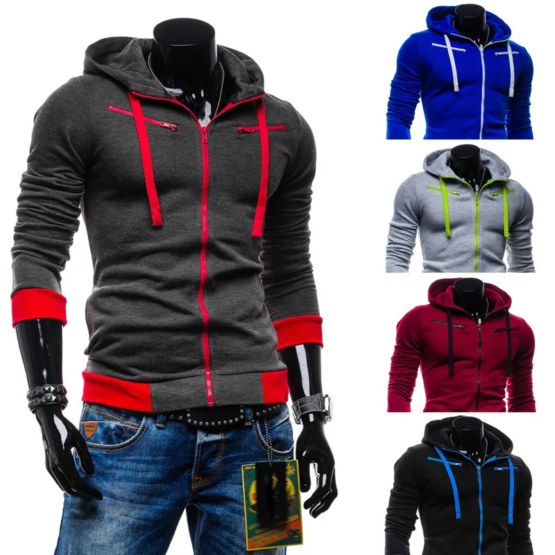 2016 Stylish Men Slim Fit Casual Zip Hooded Jacket Coat Hoodie Warmin
