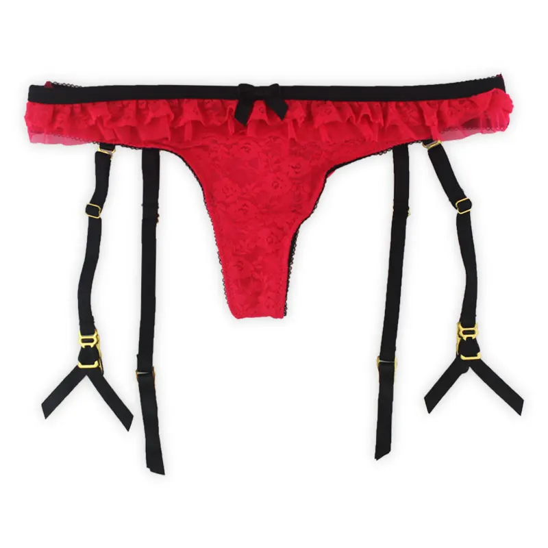 

New Fashion Red Lace Gauze Removable Straps women/female/lady Garter belt with Thong for Stocking Suspender lingerie GA1022