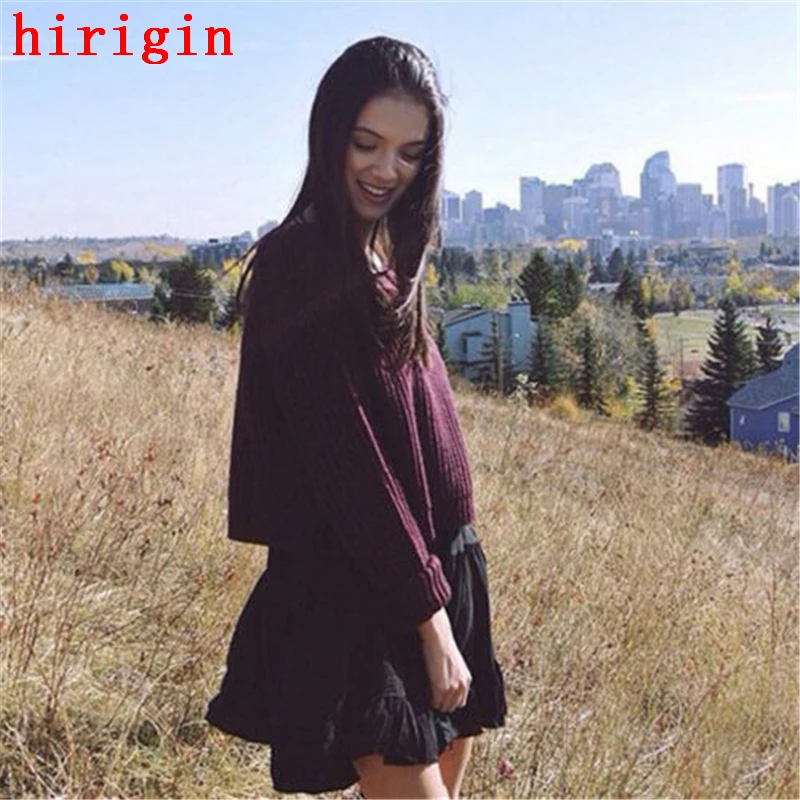

long sleeve vintage sweater womens autumn winter casual knitting pullovers warm burgundy cotton tops