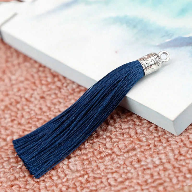 navy blue 5 шт./лот 9 см длинные шелковые кисточки шнуры с металлическими колпачками для сережек Подвески кисточки подходят DIY материал для изготовления ювелирных изделий - Цвет: navy blue