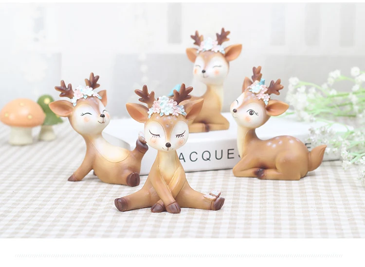 4 Piece Nordic style deer figurines desktop decoration cute cartoon animal sika deer decor gifts for birthday Valentine's Day YXYT (7)