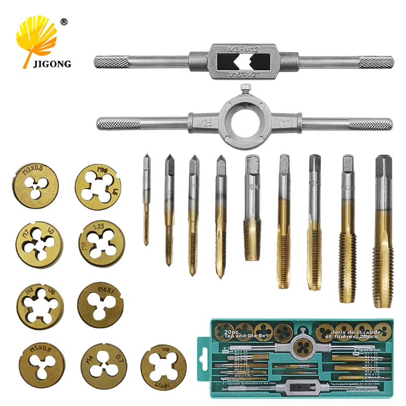 

20pcs/set Tap Dies Set NC Screw Thread M3-M12 Plugs Taps Titanium plating Hand Screw Taps Hand Tools