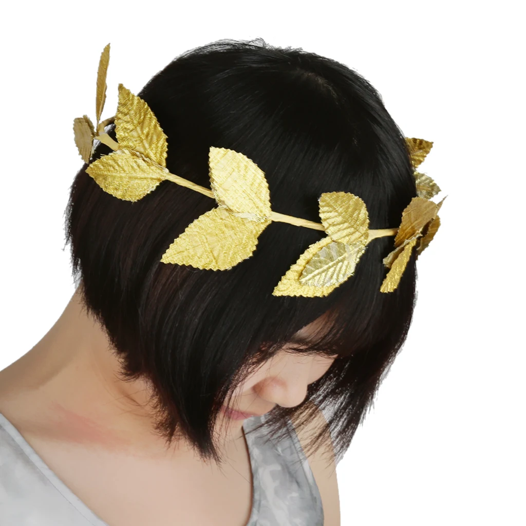 2pcs Fabric Gold Plastic Green Leaf Headband Roman Greek Goddess Caesar Laurel Wreath Women Costume Party Beach Headpieces