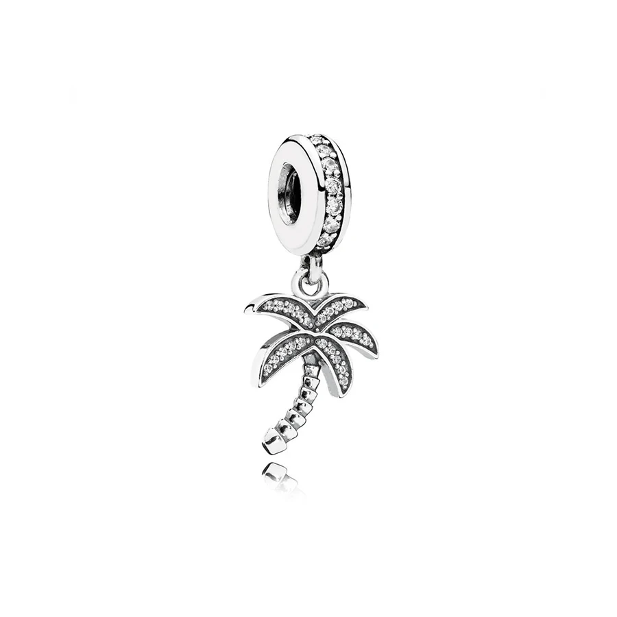 

NEW 100% 925 Sterling Silver Sparkling Palm Tree Dangle Charm Clear CZ Pendant Charms Bead For Mother Gift Bracelet DIY