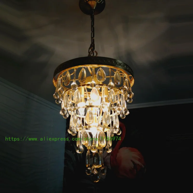 Ресторан Gold Crystal Lamp столовая Медный подвесной светильник Светильник входной