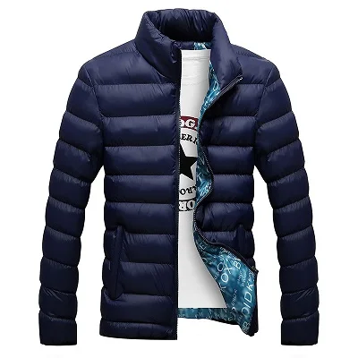 Зимняя мужская куртка, новинка, с хлопковой подкладкой, толстые куртки, парка, приталенная, с длинным рукавом, стеганая верхняя одежда, одежда, теплые пальто - Цвет: Navy