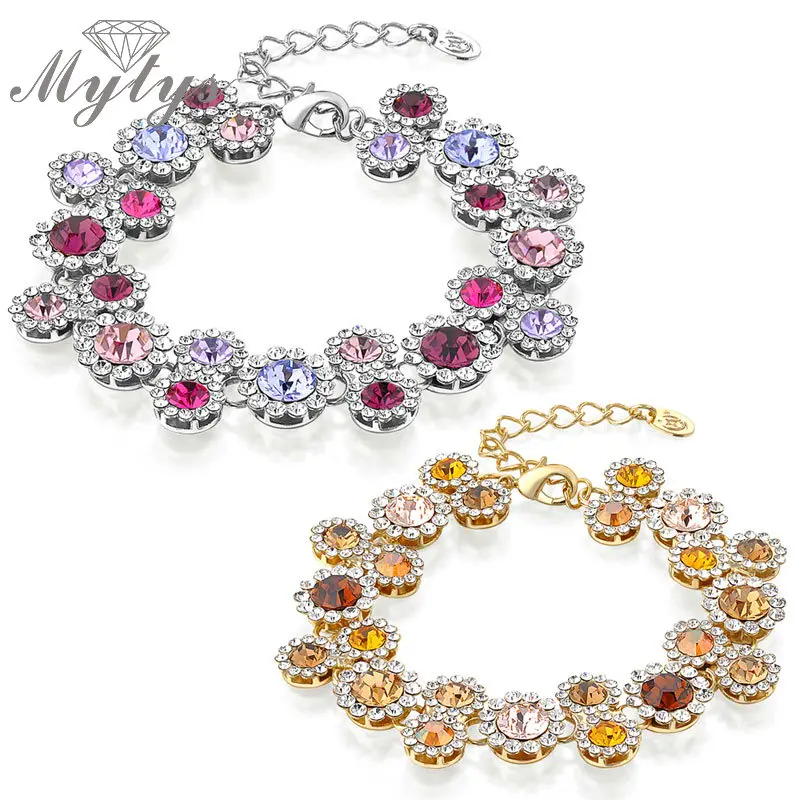 

Mytys High Level Crystal Flower Wreath Charm Bracelet for Women Romantic Bracelet Jewelry Gift B929 B930