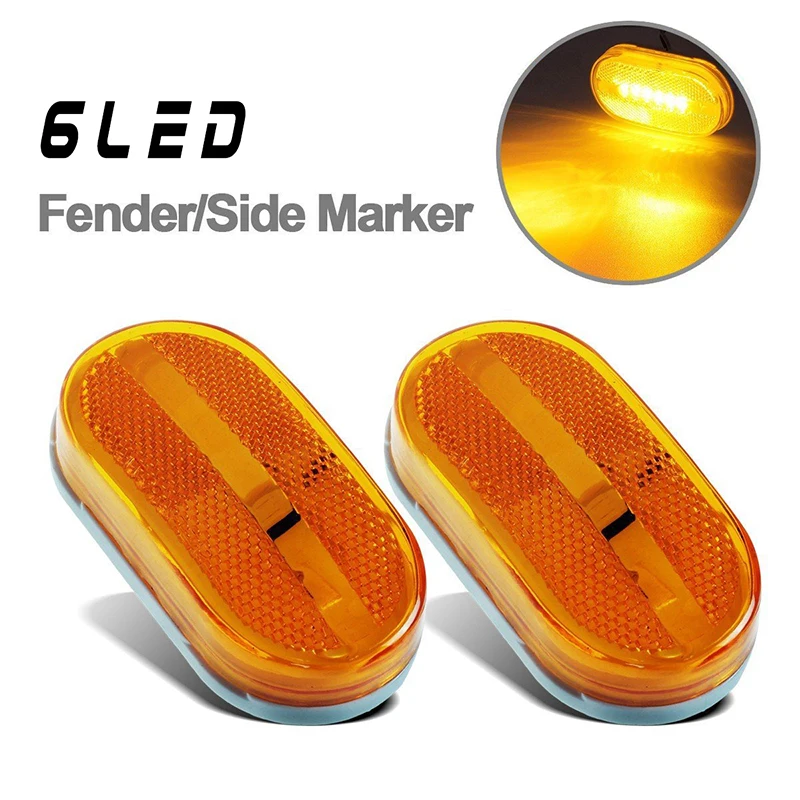 

1Pair 6LED Car Side Marker Lights 12V Automobile Trailer Truck Caravan Clearance Lamp Reflector Red Yellow