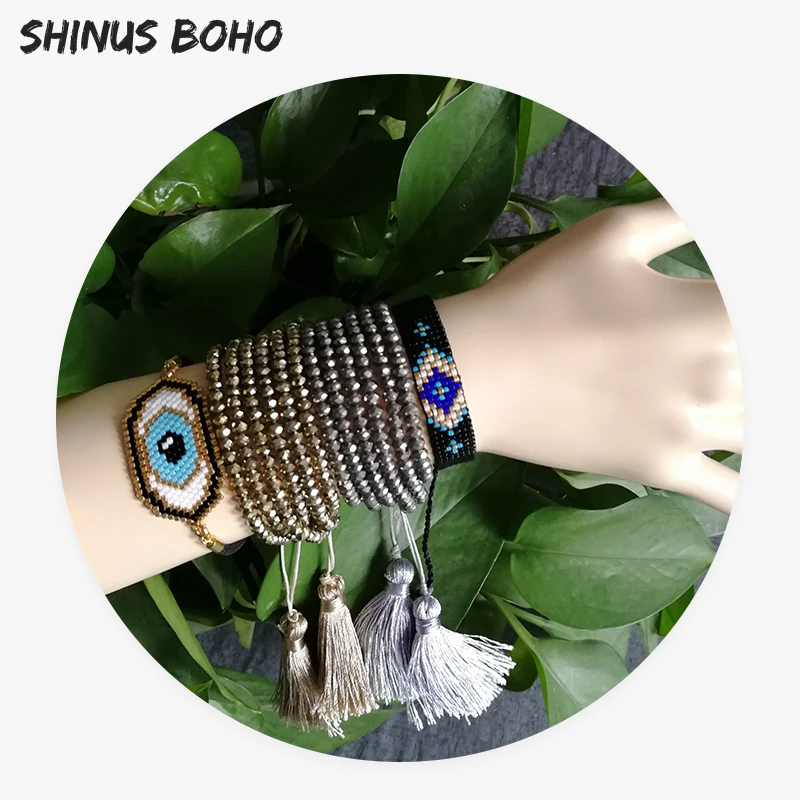 

SHINUSBOHO 4Pcs/set Bangles Men 2019 Women Big Eye MIYUKI Bracelets Delicas Loom Beads Gold Bracelets Male Jewelry Dropshipping
