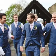 Классический дизайн синий свадебный смокинг мужские свадебные костюмы(пиджак+ брюки+ жилет+ галстук) NO: 054