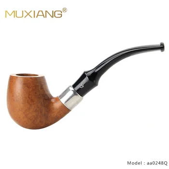 

RU-MUXIANG 10 Tools Kit Imported Briar Wood Tobacco Pipe Silver Ring Bent pipe Saddle Acrylic Mouthpiece 9mm filter aa0248q