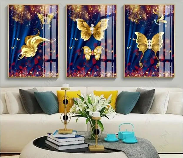 

ZL Modern Minimalist Nordic Abstract Artistic Background Golden Butterfly Dainting Decoration Room Painting