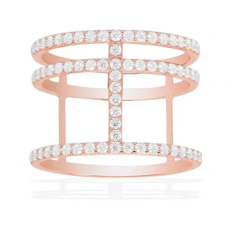 

JEM original 100% 925 sterling silver 1:1 APM ring fashion jewelry geometric line series high quality H rose gold diamond ring
