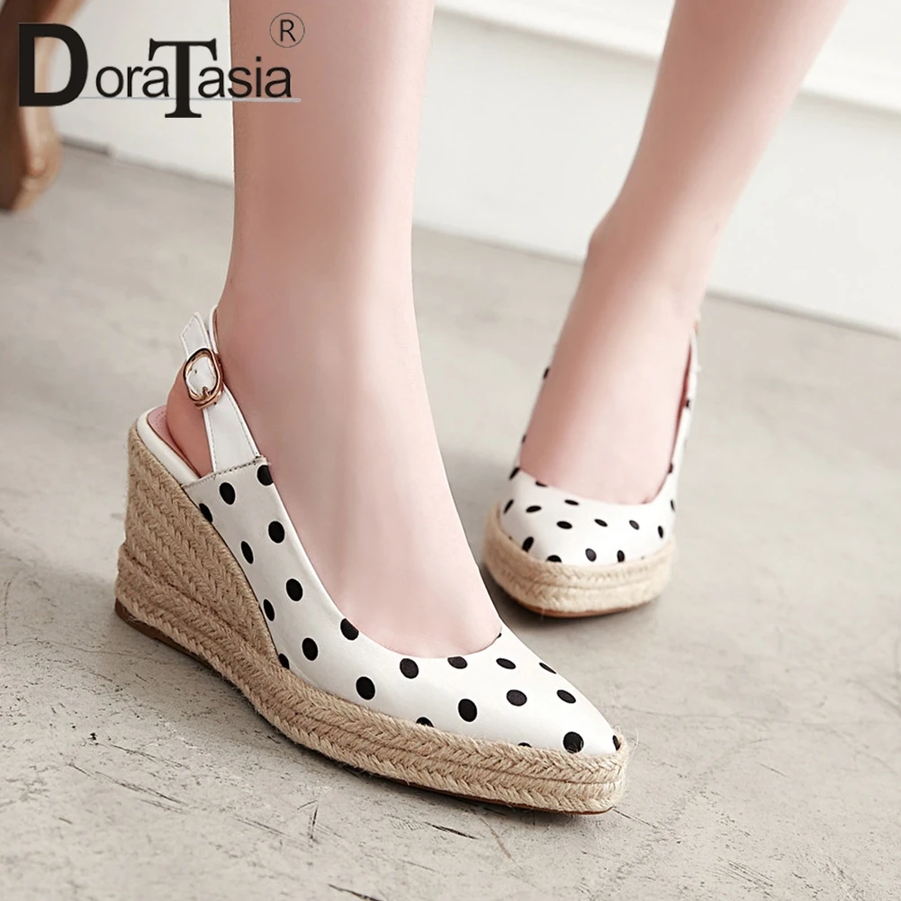 

DORATASIA New Sweet Polka Dot Satin Pumps Woman Summer Platform Pumps Shoes Woman Plus Size 32-44 Woman Shoes Woman
