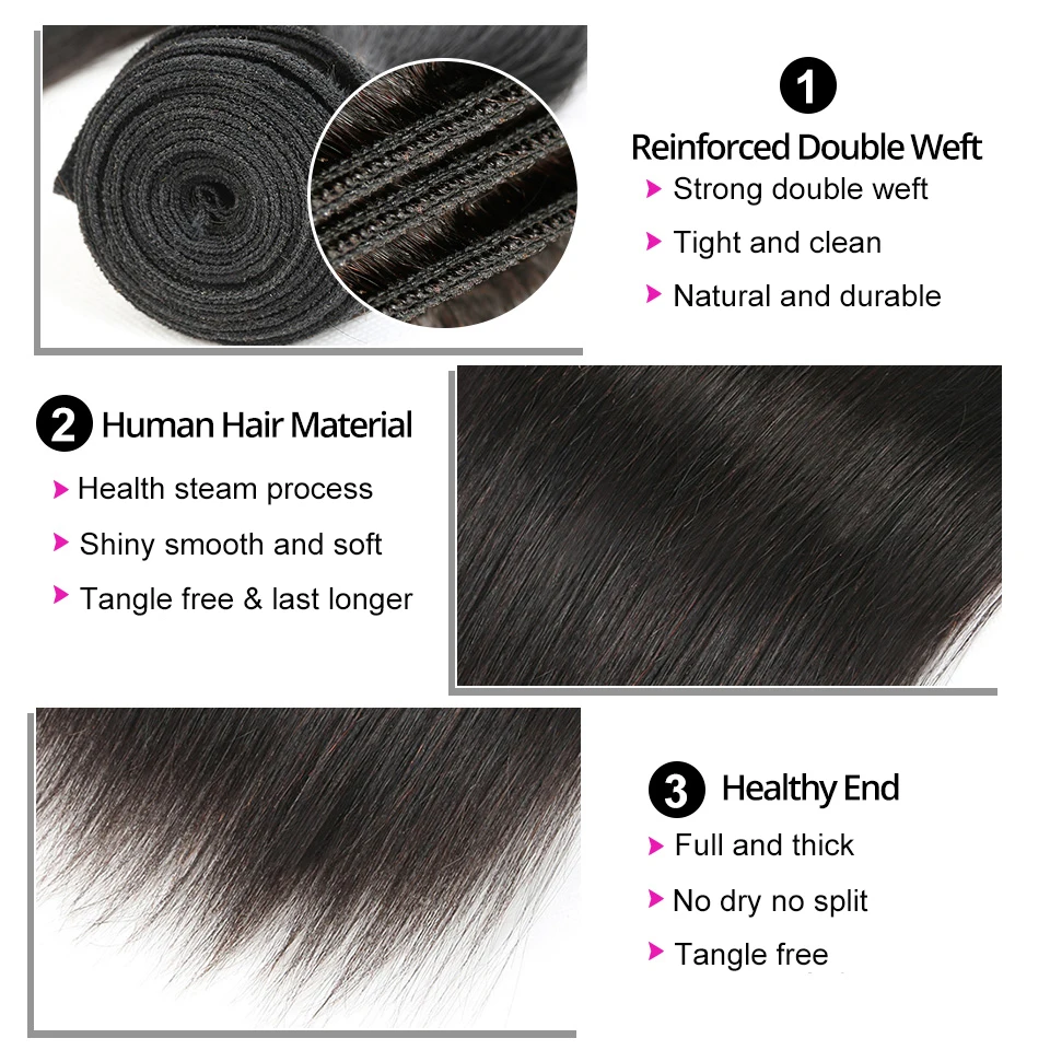 Hair Villa Peruvian Straight Human Hair 3 Bundles Hair Weave With Closure Straight Hair Bundles With Closure Remy Hair Weave (19)
