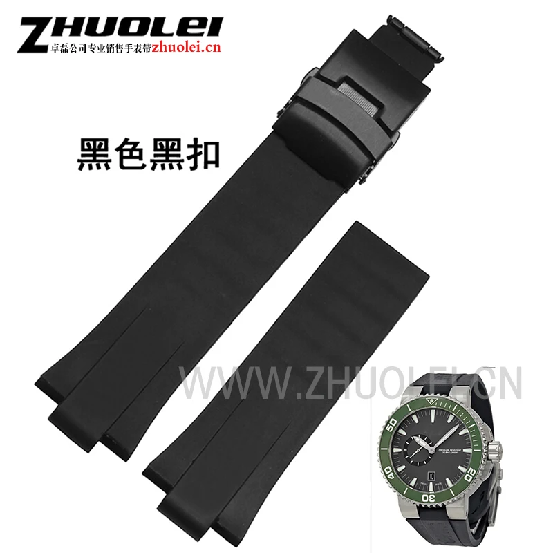 Acheter 24mm (11mm lug) noir lug fin Oris de caoutchouc Étanche bracelet bracelet pour hommes montres bande avec fermoir en acier inoxydable