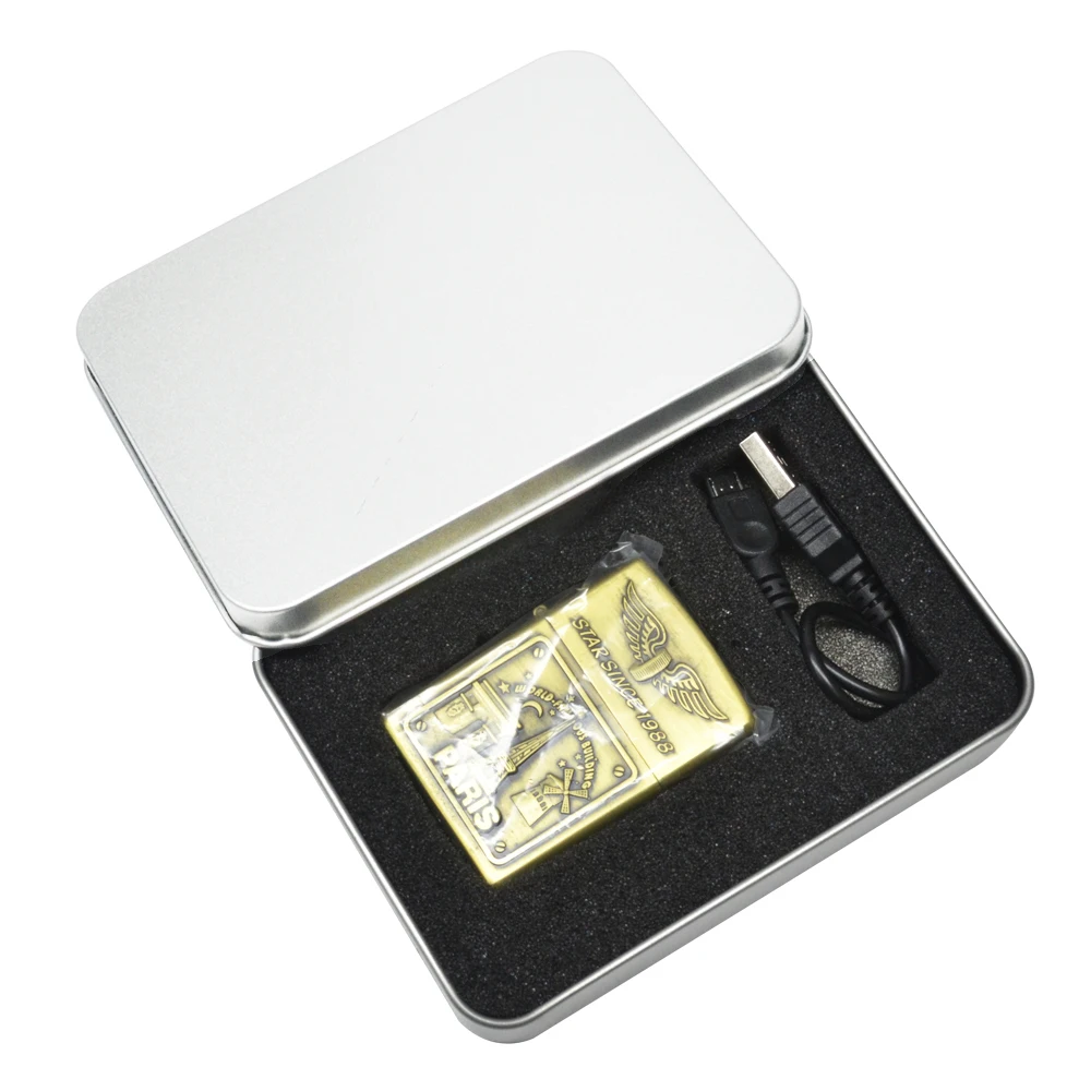 Мужской подарок Arc зажигалки металлический USB Перезаряжаемый беспламенный Электрический ветрозащитный прикуриватель сигарная зажигалка