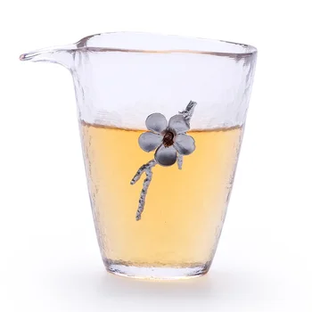 

170ML Hammered glass Fair cup with tin silver flower, heat-resistant glass Fair Cup Large-capacity transparent pure tin uniform