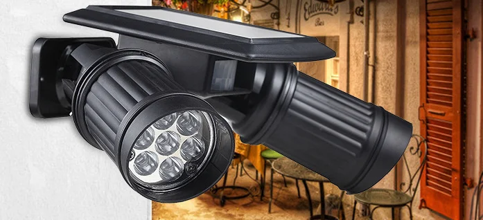 

Motion Sensor Outdoor Solar Spot light with Dual Head Wireless Solar Powered Wall lamp Floodlight for Deck Porch Street