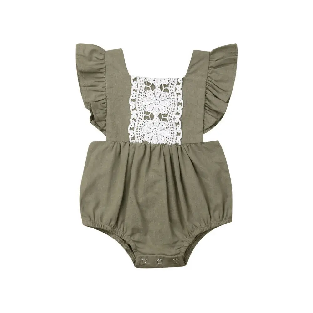 Г. летняя одежда для малышей Комбинезоны для новорожденных девочек Кружевные Боди без рукавов с цветочным принтом, одежда для детей от 0 до 24 месяцев - Цвет: Зеленый