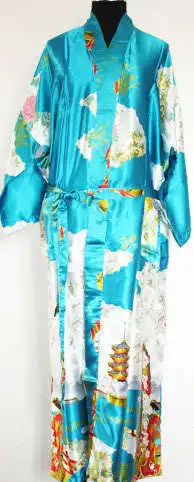 Модный Темно-синий женский шелковый халат-кимоно с цветочным принтом Размеры S M L XL XXL XXXL S0015 - Цвет: Небесно-голубой